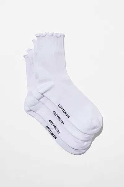 Cotton On The Perfect Pair Frill Rib Crew Sock 2pk In White