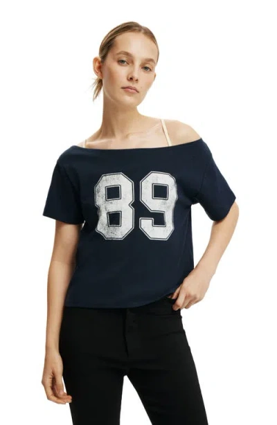 Cotton On The Sporty Off Shoulder Graphic Tee In Blue