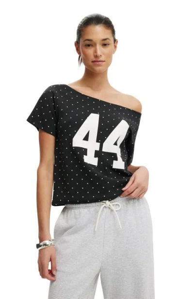 Cotton On The Sporty Off Shoulder Graphic Tee In Black