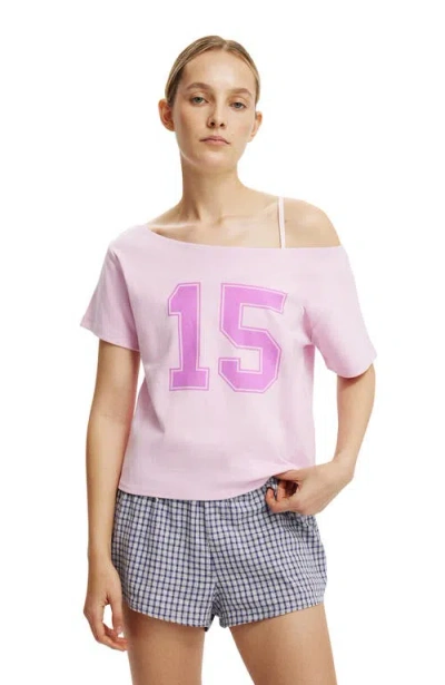 Cotton On The Sporty Off Shoulder Graphic Tee In Pink