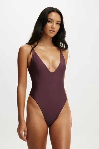 Cotton On Tie Back Strappy One Piece Brazilian In Plum Kiss Shimmer