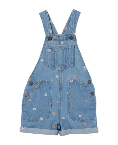 Cotton On Babies' Toddler Girls Edith Denim Shortall In Faded Vintage Wash,floral Embroidery