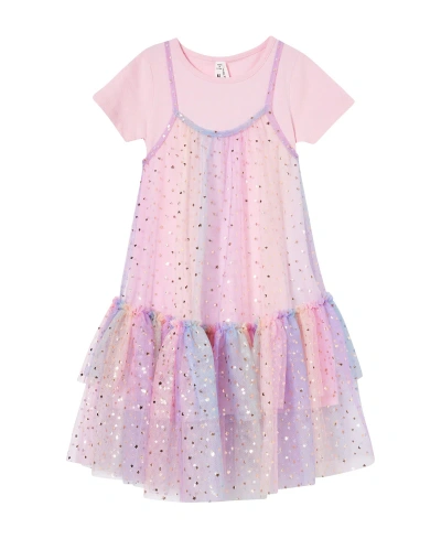 Cotton On Babies' Toddler Girls Kristen Dress Up Dress, 2 Piece Set In Blush Pink,rainbow