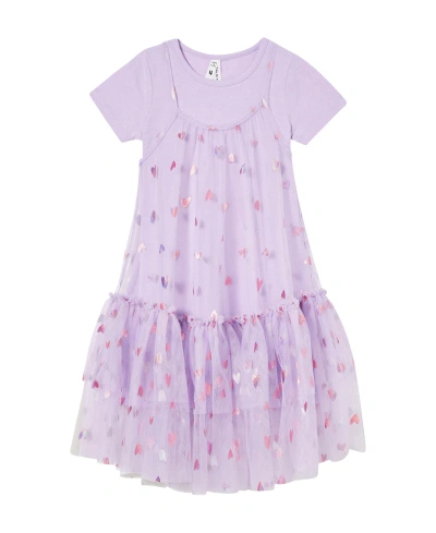 Cotton On Babies' Toddler Girls Kristen Dress Up Dress, 2 Piece Set In Lilac Drop,hearts
