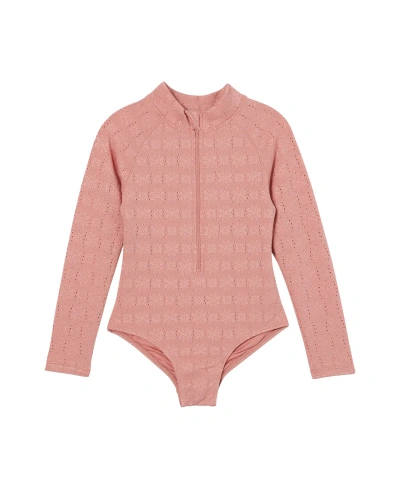 Cotton On Babies' Toddler Girls Lydia Long Sleeve One Piece Swimsuit In Clay Pigeon Broderie