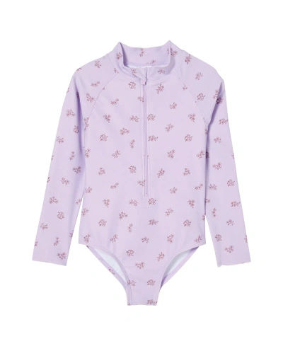 Cotton On Babies' Toddler Girls Lydia Long Sleeve One Piece Swimsuit In Lilac Drop,betsy Ditsy