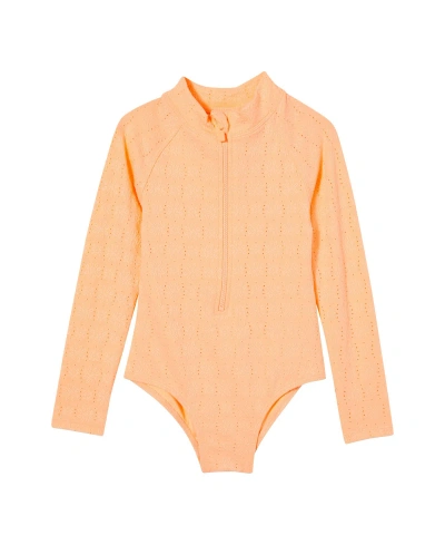 Cotton On Babies' Toddler Girls Lydia Long Sleeve One Piece Swimsuit In Tropical Orange Broderie