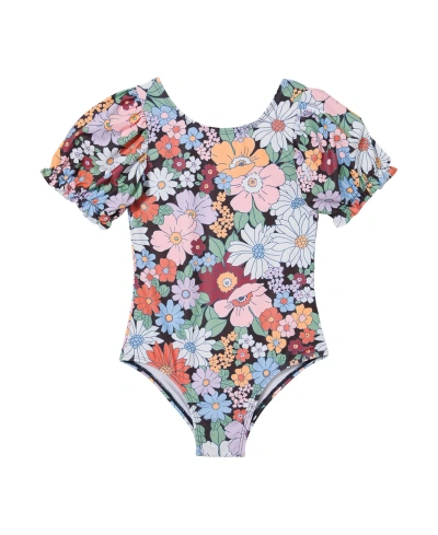 Cotton On Babies' Toddler Girls Puff Sleeve One Piece Swimsuit In Phantom,quinn Floral