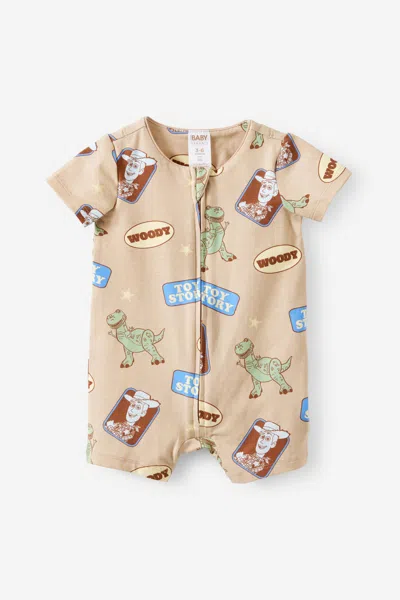 Cotton On Kids' Toy Story Disney Pixar Short Sleeve Zip Romper In Neutral