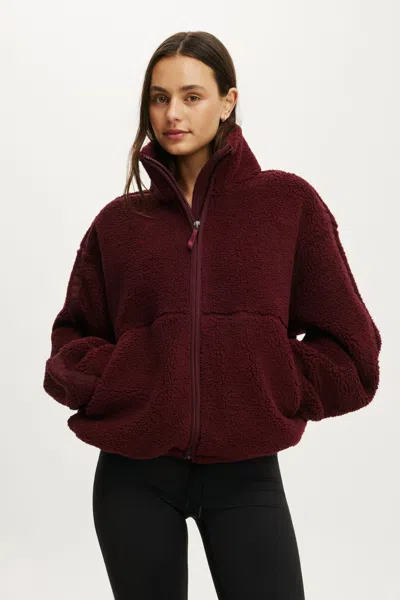 Cotton On Trail Sherpa Jacket In Burgundy