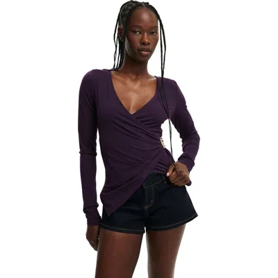 Cotton On Trim Detail Long Sleeve Wrap Top In Purple