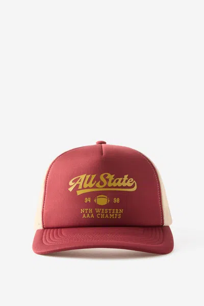 Cotton On Trucker Hat In Maroon/all State