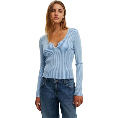 Cotton On Two Tone Rib Keyhole Knit In Blue
