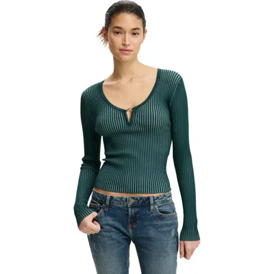 Cotton On Two Tone Rib Keyhole Knit In Green