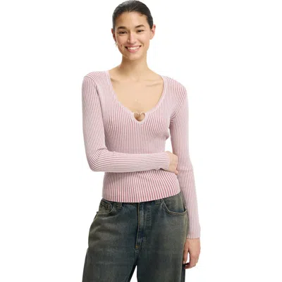 Cotton On Two Tone Rib Keyhole Knit In Pink