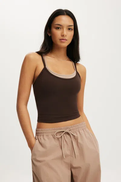 Cotton On Ultra Soft Contrast Layer Tank In Brown