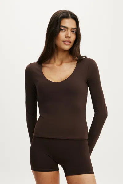 Cotton On Active Ultra Soft Scoop Neck Long Sleeve Top In Brown