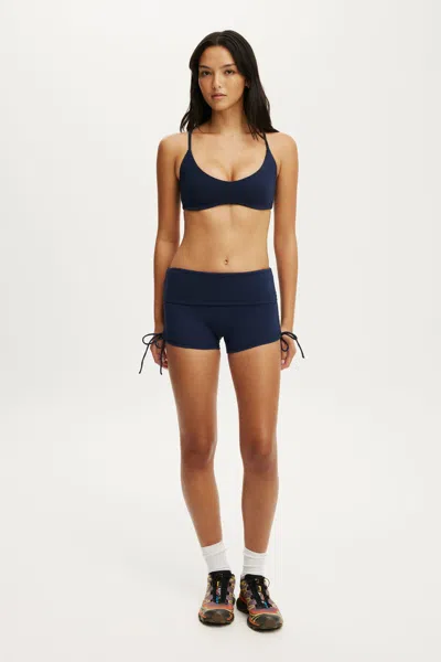 Cotton On Ultra Soft Tie Side Roll Over Micro Short In Prep Sport Navy