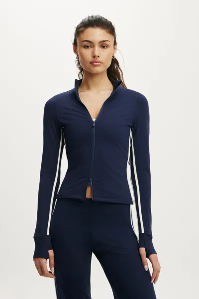 Cotton On Ultra Soft Zip Through Jacket In Prep Sport Navy/cloud Dancer