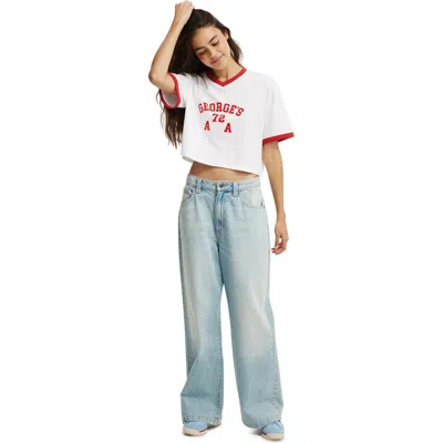Cotton On V Neck Boxy Crop Graphic Tee In Georges 72 White