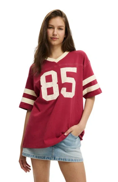 Cotton On V Neck Oversized Graphic Tee In Red