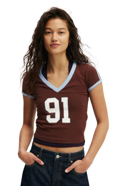 Cotton On V Neck Retro Baby Graphic Tee In Brown