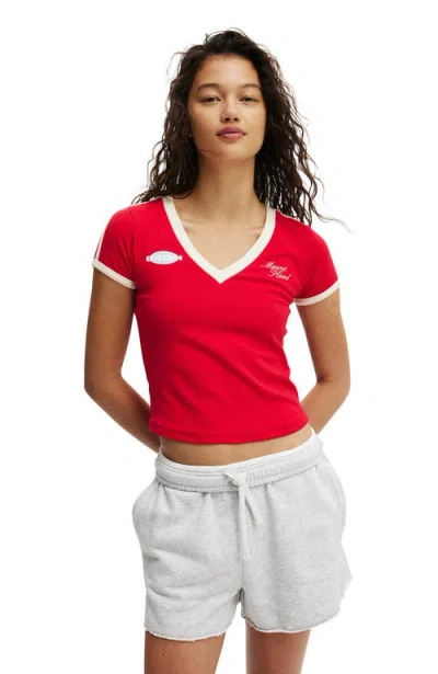 Cotton On V Neck Retro Baby Graphic Tee In Red