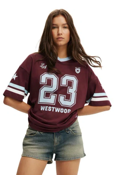 Cotton On V Neck Retro Graphic Boxy Tee In Burgundy