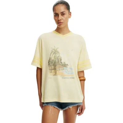 Cotton On V Neck Vacay Graphic Tee In Yellow