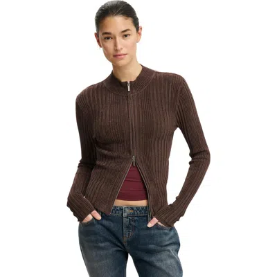 Cotton On Variegated Rib Zip Through In Brown