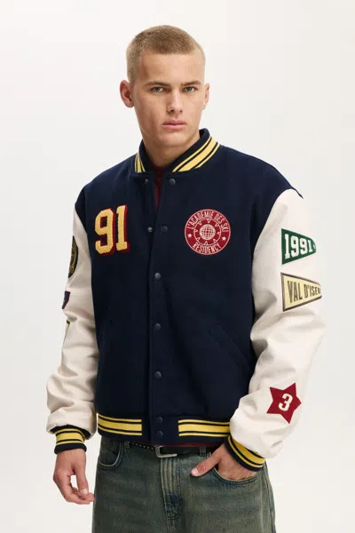 Cotton On Varsity Bomber Jacket In Navy