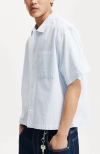 Cotton On Ventura Short Sleeve Shirt In Sky Blue Mini Stripe