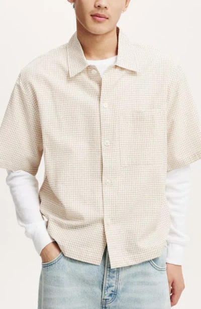 Cotton On Ventura Short Sleeve Shirt In Stone Micro Check