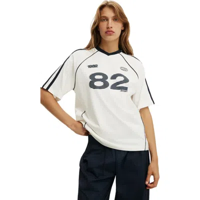 Cotton On Vneck Oversized Raglan Graphic Tee In White