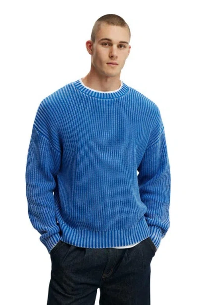 Cotton On Washed Box Fit Crew Knit In Washed Blue