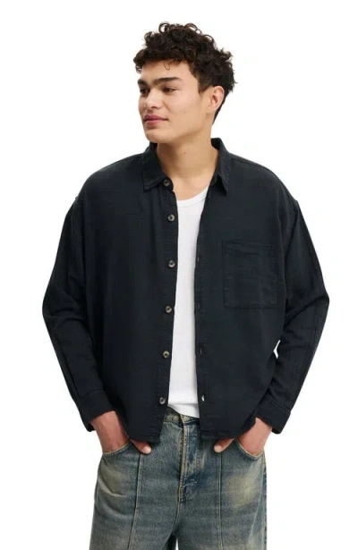 Cotton On Washed Long Sleeve Shirt In Black