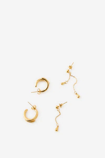 Cotton On Waterproof 2pk Mid Earring In Gold Double Hoop Droplet Chain