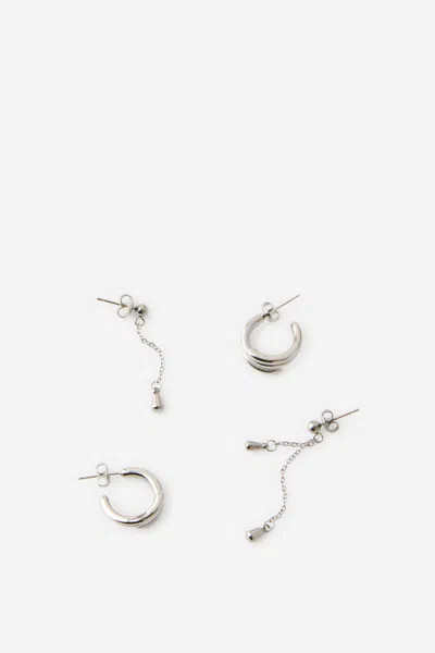 Cotton On Waterproof 2pk Mid Earring In Silver Double Hoop Droplet Chain