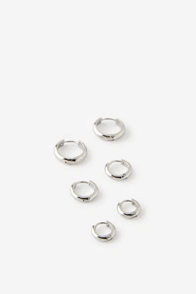 Cotton On Waterproof 3pk Mid Earring In Silver
