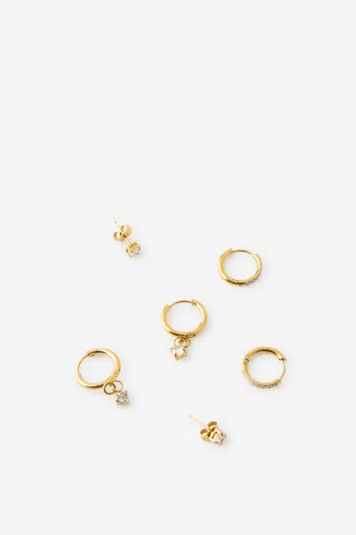 Cotton On Waterproof 3pk Small Earring In Gold Cz Dia Drop Cluster