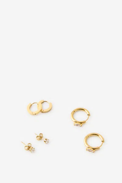 Cotton On Waterproof 3pk Small Earring In Gold Cz Dia Hoops