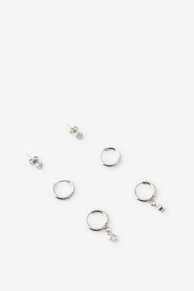 Cotton On Waterproof 3pk Small Earring In Silver Cz Dia Drop Cluster