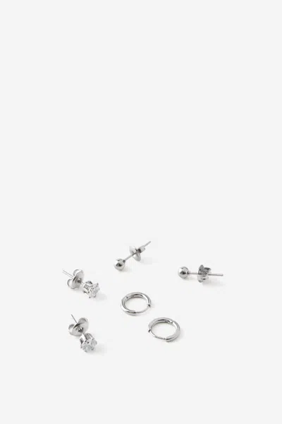 Cotton On Waterproof 3pk Small Earring In Silver Huggie Cz Ball Studs