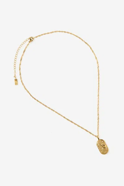 Cotton On Waterproof Pendant Necklace In Gold Hammerd Coin Stone Zodiac Aquariu
