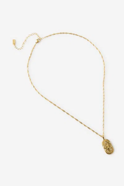 Cotton On Waterproof Pendant Necklace In Gold Hammerd Coin Stone Zodiac Caprico