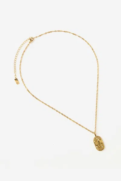 Cotton On Waterproof Pendant Necklace In Gold Hammerd Coin Stone Zodiac Gemini