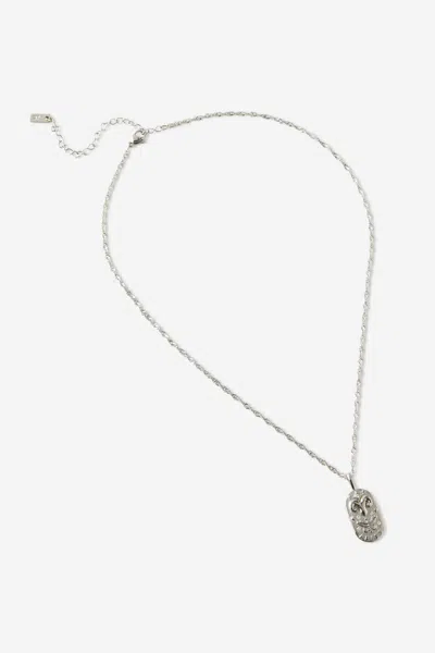 Cotton On Waterproof Pendant Necklace In Silver Hammerd Coin Stone Zodiac Aries