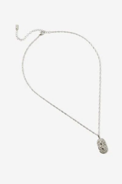 Cotton On Waterproof Pendant Necklace In Silver Hammerd Coin Stone Zodiac Cancer