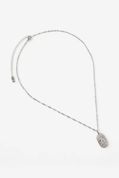 Cotton On Waterproof Pendant Necklace In Silver Hammerd Coin Stone Zodiac Pisces