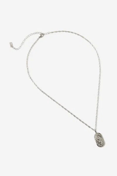 Cotton On Waterproof Pendant Necklace In Silver Hammerd Coin Stone Zodiac Taurus